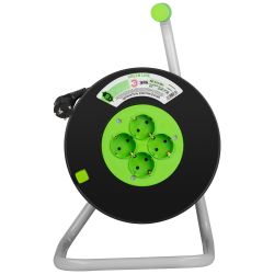 Удлинитель силовой ЭРА GREEN LINE KAT-3x1.5-50m Greenline на катушке пластик 4 розетки с заземлением 50м ПВС 3x1.5мм2 | Силовые удлинители