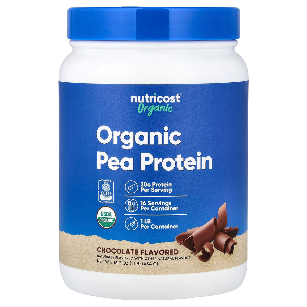 Nutricost, органический гороховый протеин, со вкусом шоколада, 454 г (1 фунт)