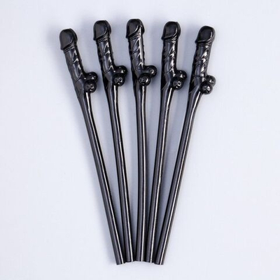 Черные коктейльные трубочки в виде пениса - 5 шт. (Цвет: черный)