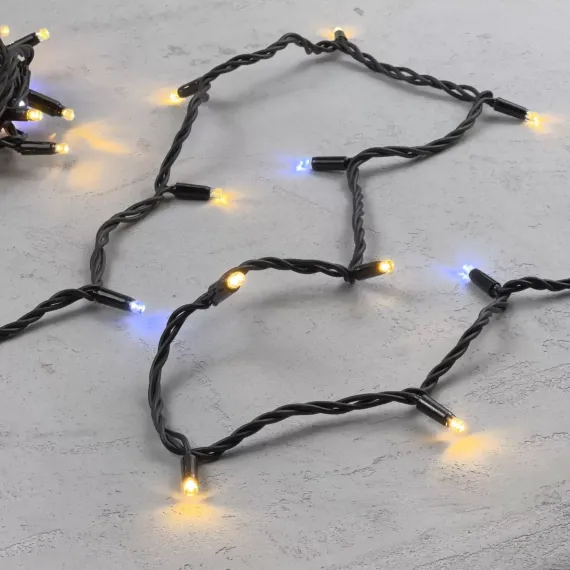 Гирлянда Нить 10 м., Тепло-Белая с Мерцанием Белого Диода 220В, 75 LED, Провод Черный Каучук, IP65, LTC (LL75BLW-1-2WW)
