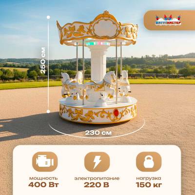 Электрическая свадебная карусель «Свадебный бал» с LED-подсветкой, 6 мест