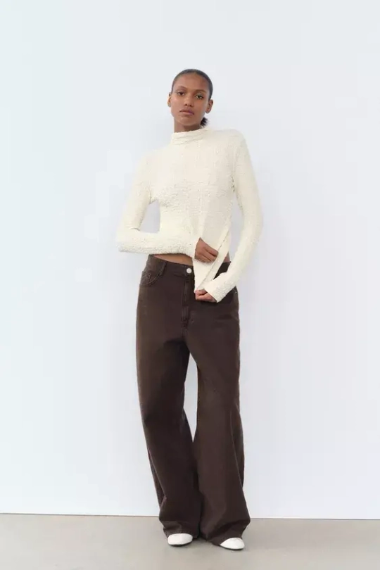 ZARA ФУТБОЛКА ИЗ ТЕКСТУРИРОВАННОЙ ТКАНИ, ЭКРЮ