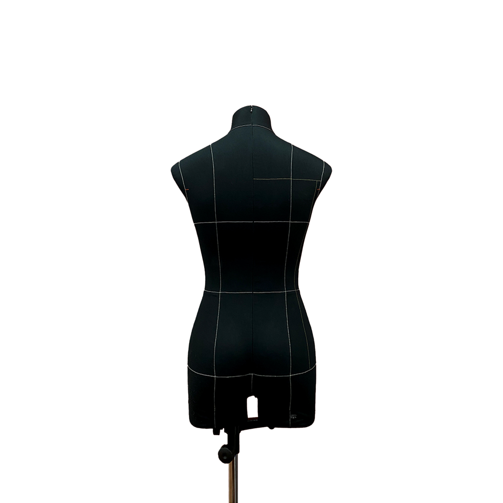 Манекен портновский Моника, тип фигуры Прямоугольник, размер 44, торс, вид сзади, цвет черный.