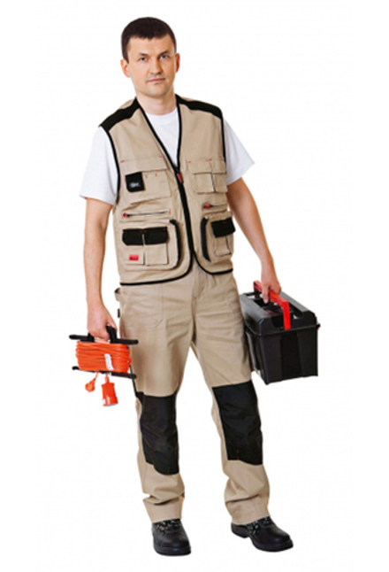 Жилет СПЕЦ-АВАНГАРД цв.беж-чер.тк.Стрейчтекс