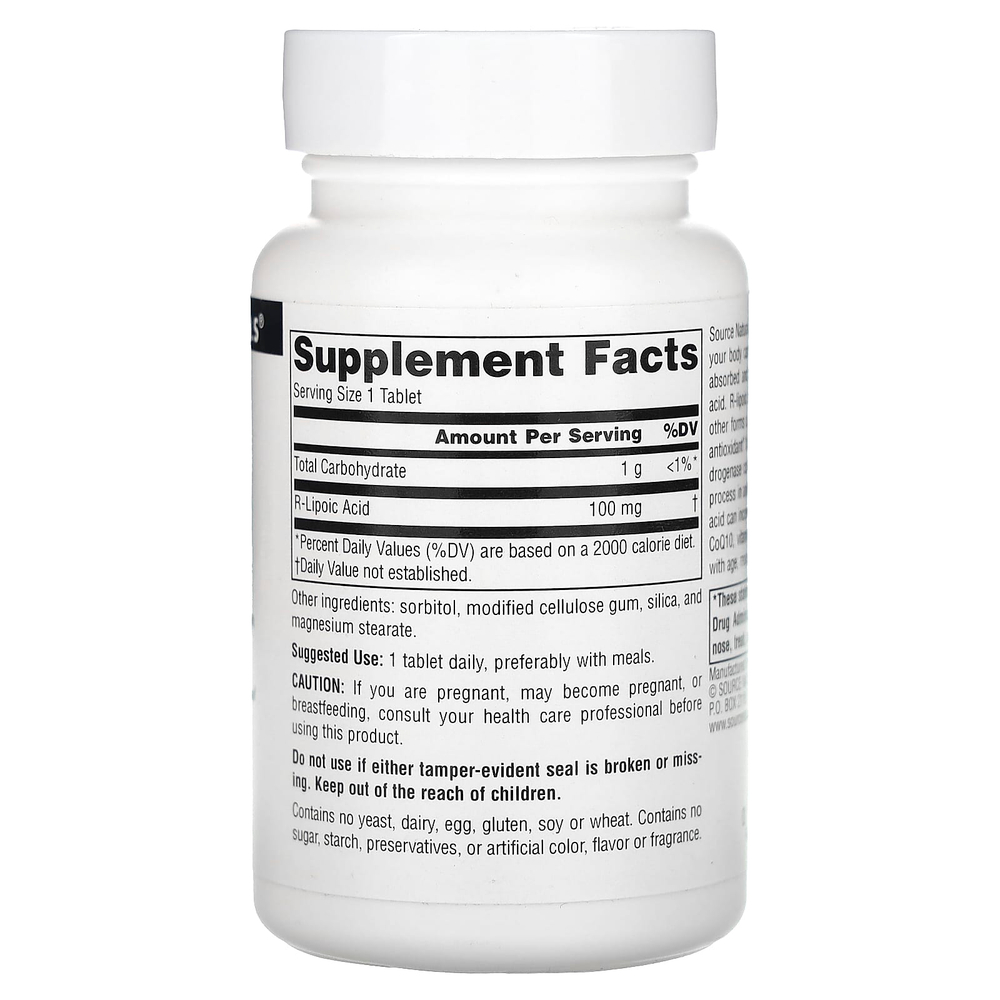 Source Naturals, R-липоевая кислота, 100 мг, 60 таблеток