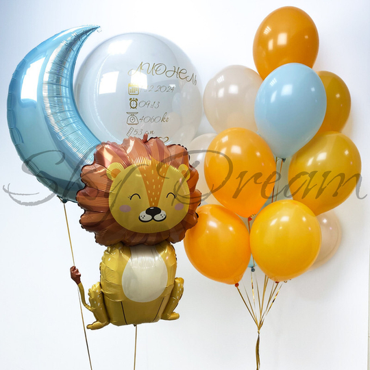 Сет из шаров на выписку мальчику со львенком