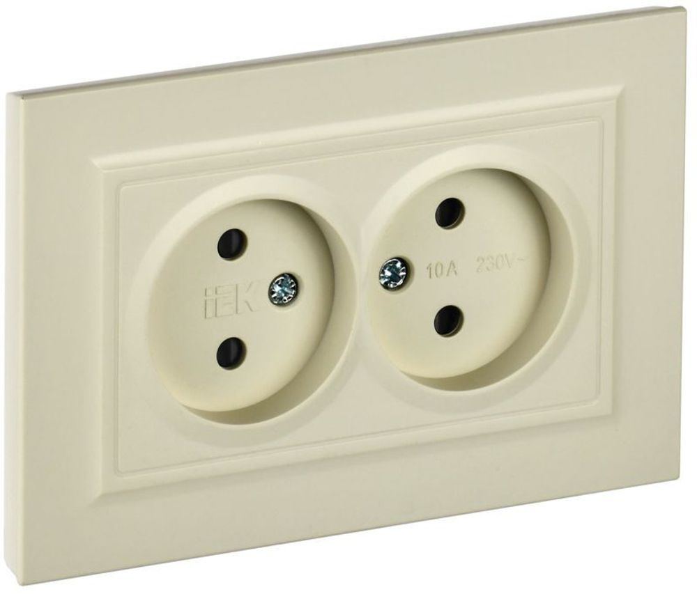Розетка 2-м СП BRITE РСш12-2-БрКр 10А в сборе без заземл. защ. шторки беж. IEK BR-R23-10-K10-F