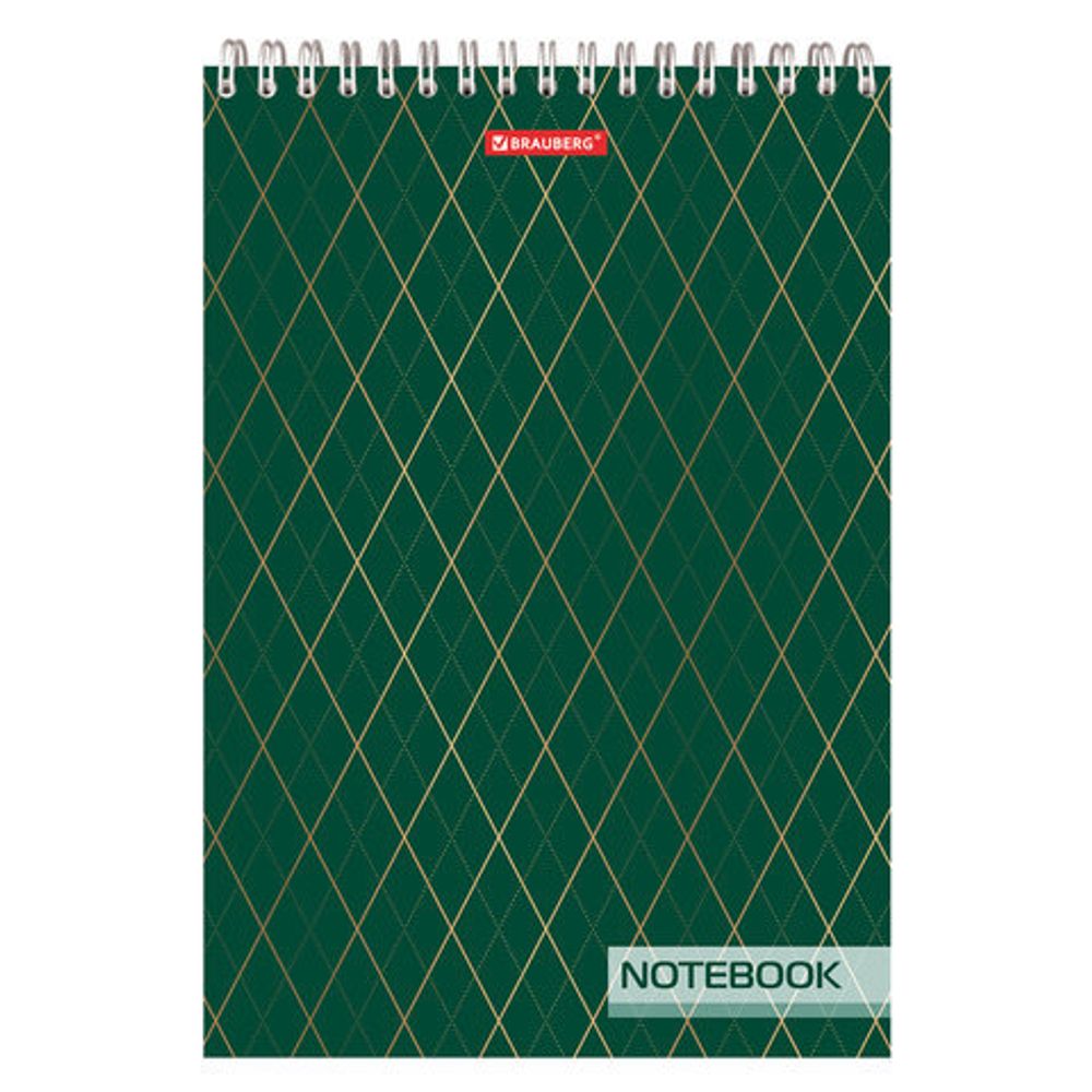 Блокнот БОЛЬШОЙ ФОРМАТ (200х290 мм) А4, 80 л., гребень, твердая картонная обложка, жесткая подложка, клетка, BRAUBERG, "Монохром", 129809