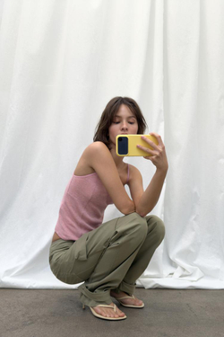 ZARA ТОП НА БРЕТЕЛЯХ ИЗ ХЛОПКА, РОЗОВЫЙ МЕЛАНЖ