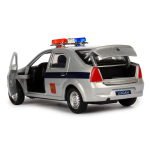 Модель ин. мет. "Renault Logan.Полиция" 12см, двери, баг, серебристый, коробка LOGAN-P (Технопарк)