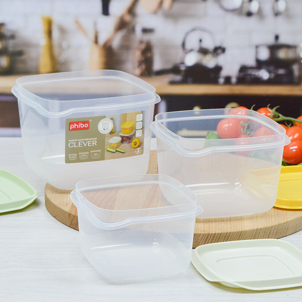 Комплект контейнеров 3шт (0,45л, 0,75л, 1,2л) "Clever", микс-1