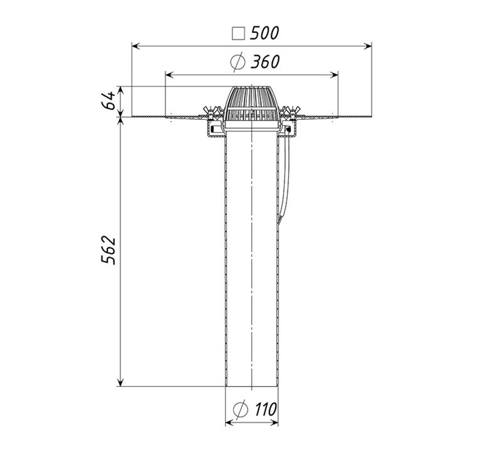 ТП-01.100/6/В Кровельная воронка с полимербитумным полотном Dn110 L600мм