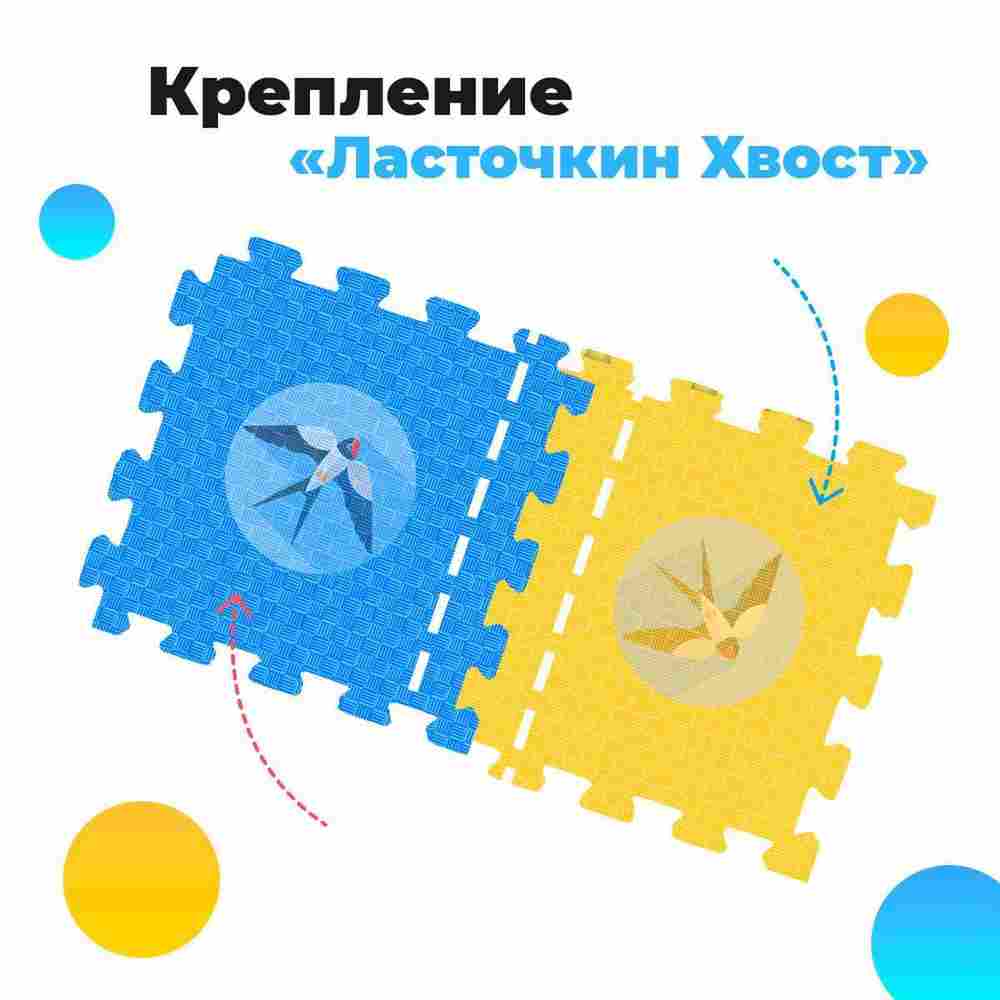 ЭВА-плитка жёлто-синяя 100×100×4 см - мягкий коврик-пазл, пять линий, 10 шт.