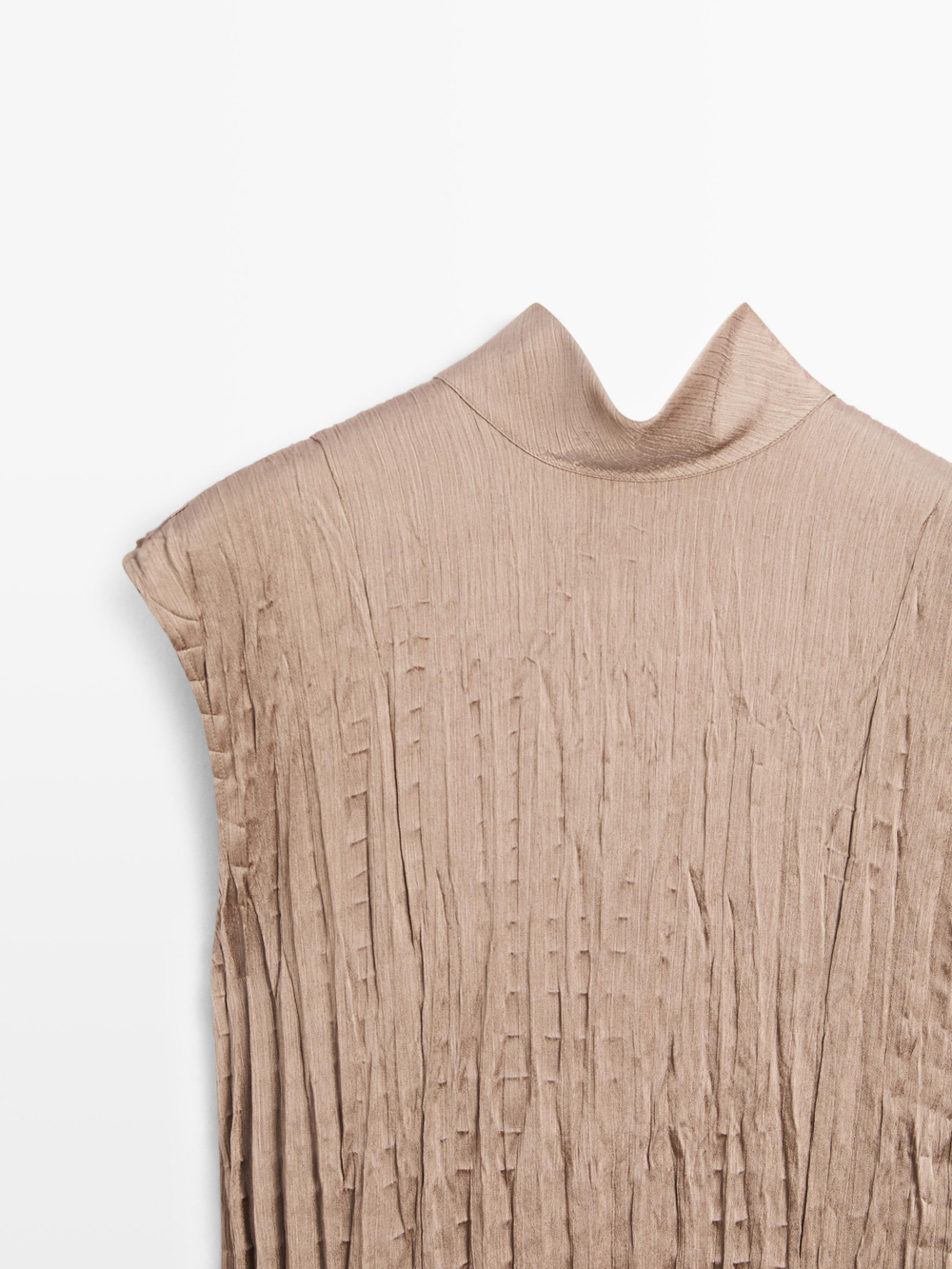 Massimo Dutti Длинное платье на шнуровке с воротником, коричневый