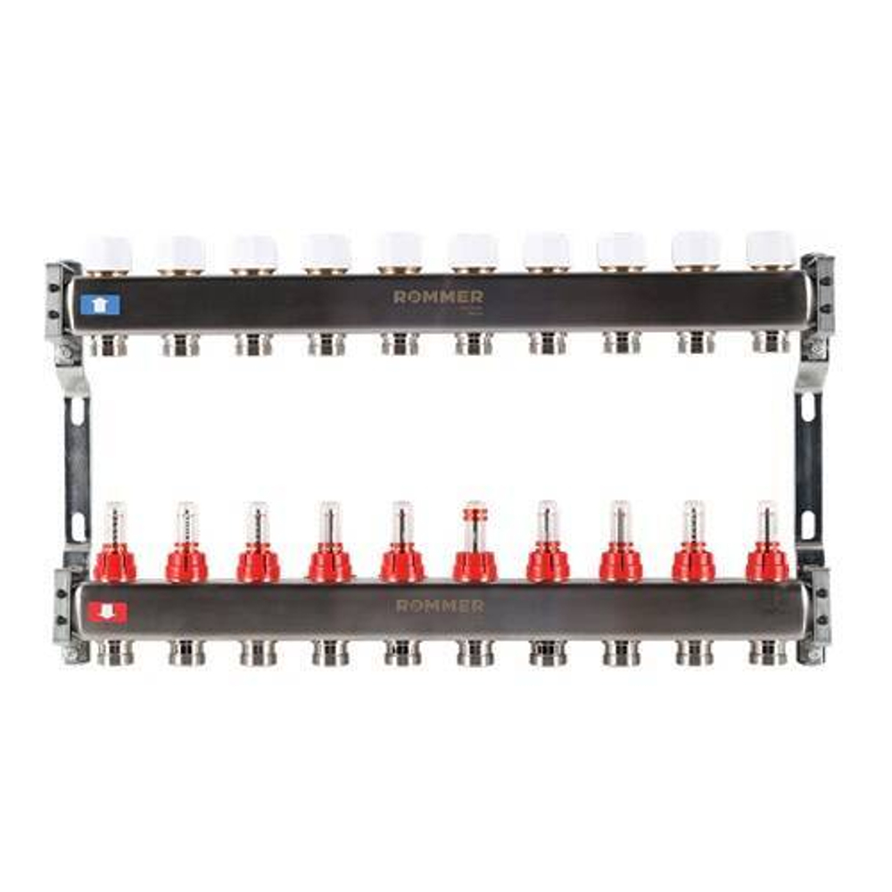 Коллекторная группа для теплого пола ROMMER RMS1200 - 1" на 10 контуров 3/4" EK