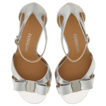 FERRAGAMO Vara Leather One Strap Sandals 9cm Women"s Silver