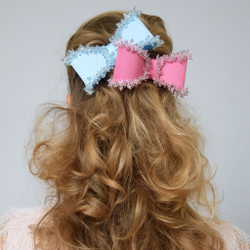 Бант-бабочка S розовый с хрустальным декором