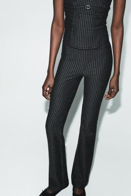 ZARA БРЮКИ FLARE ИЗ ИНТЕРЛОКА, ТЕМНО-СЕРЫЙ МЕЛЕНАЖ