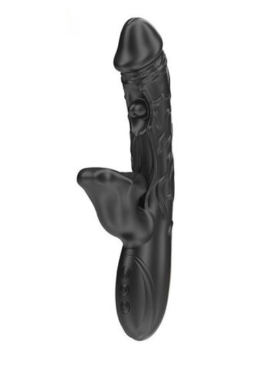 Черный вибратор с режимами колебаний и посасывания - 23,5 см.