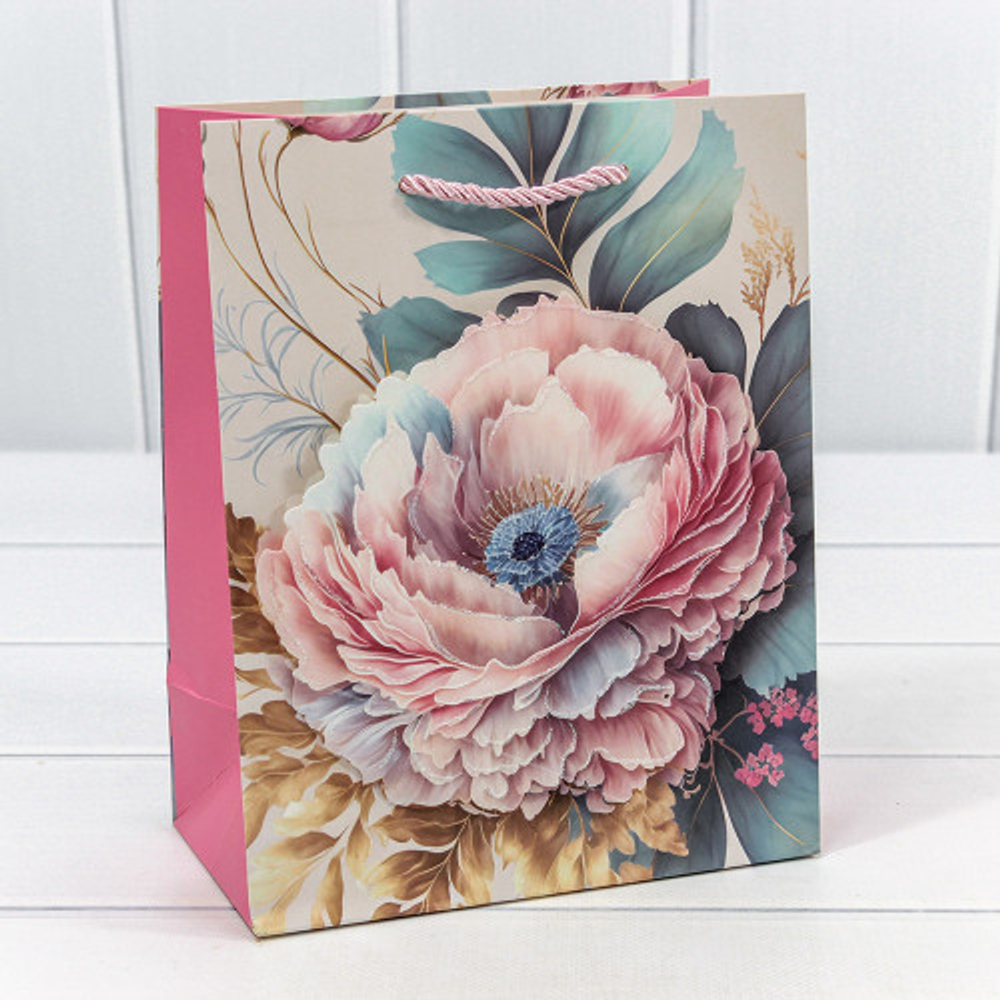 Пакет подарочный 18х23х10см Премиум "Цветы" с 3D аппликацией (Микс)