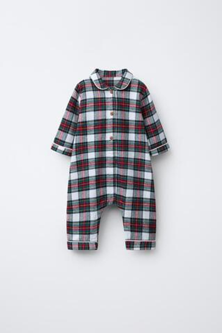 ZARA КОМБИНЕЗОН ИЗ ФЛАНЕЛИ В КЛЕТКУ, ЭКРЮ