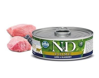 Влажный корм N&D PRIME для кошек с ягненком и черникой 70г
