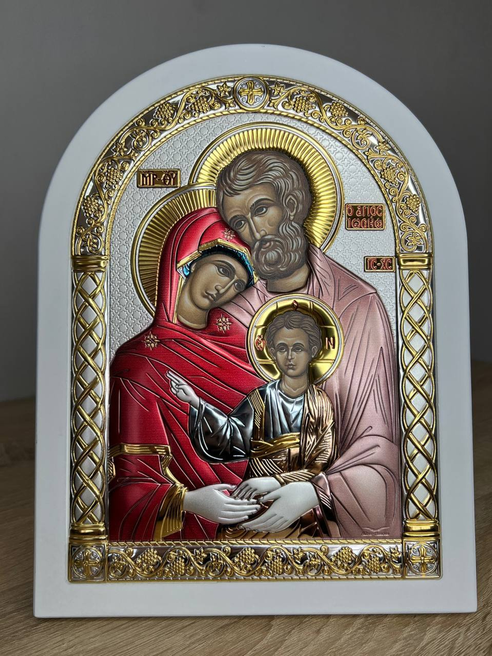 Св. Семейство, икона арочная, белое дерево, эмаль 150х200