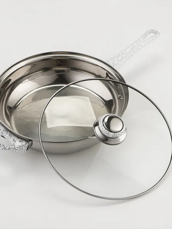 Набор Доляна «Марбл», 8 предметов: ковш 1,5 л, 2 кастрюли 2/3 л, сковорода d=24 см, 4 крышки, стенки 0,3 мм, дно 5 мм