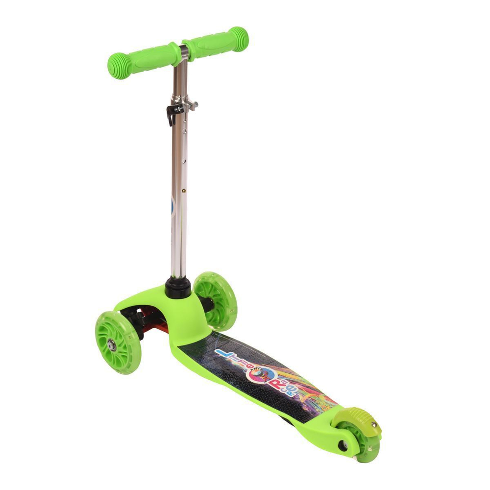 Самокат 3х кол. зеленый, 55см, макс.высота ручки 62см. колеса PU свет, макс.вес 45кг.