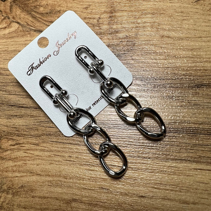 Серьги "Цепи" 5 звеньев комбо металл серебристый