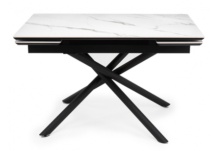 Керамический стол Woodville Мэриан 120(180)х80 snow alpin white, черный, ножки черные