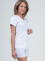 Милый комплект с шортами в полосочку (Размер: L) (Цвет: светло-серый)