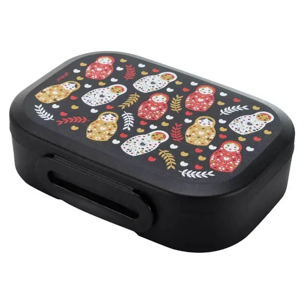 Ланч-бокс с декором матрешки, 180x130x50мм, 0,98л (черный)