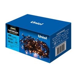 ULD-S3000-300-DGA WARM WHITE IP20 Гирлянда светодиодная. 30м. 300 светодиодов. Теплый белый свет. Провод зеленый. ТМ Uniel