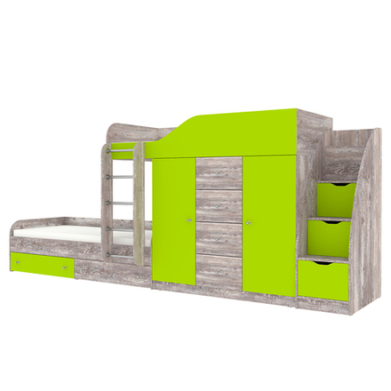 Кровать двухъярусная КарИВи Астра 6 с лестницей Комод КарИВиом Бетон Лайм