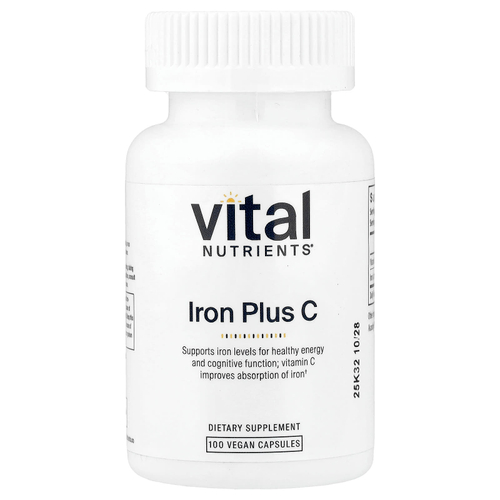Vital Nutrients, Iron Plus C, 100 веганских капсул