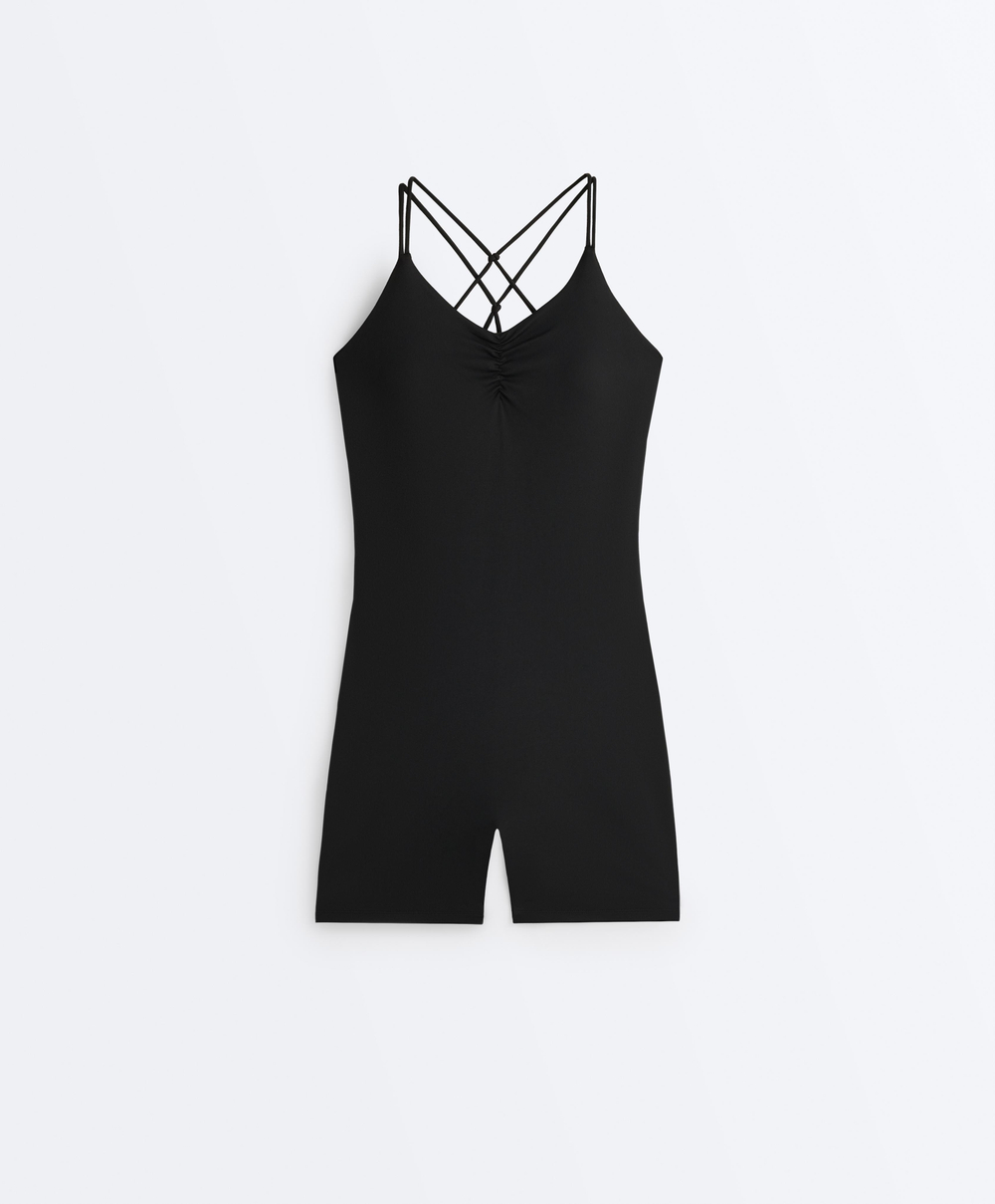 Oysho Короткий комбинезон Comfortlux с узлами, черный