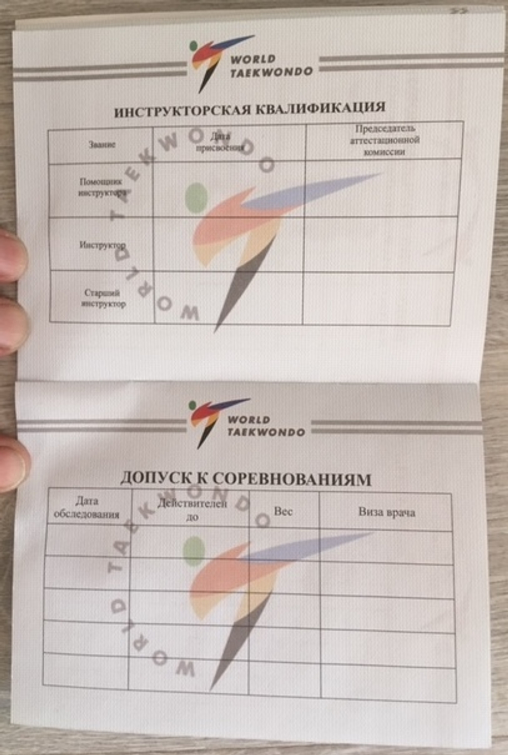 Зачетная классификационная книжка WT