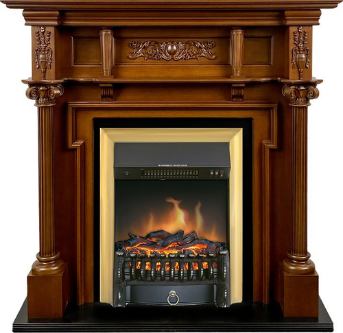 Каминокомплект Oxford - Орех с очагом Fobos FX Brass