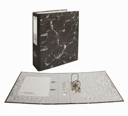 Регистратор А4 75мм картон, Classic Lite, под мрамор, черный