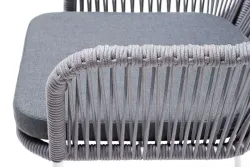 "Лион" стул плетеный из роупа, каркас из стали белый муар, роуп светло-серый круглый, ткань светло-серая