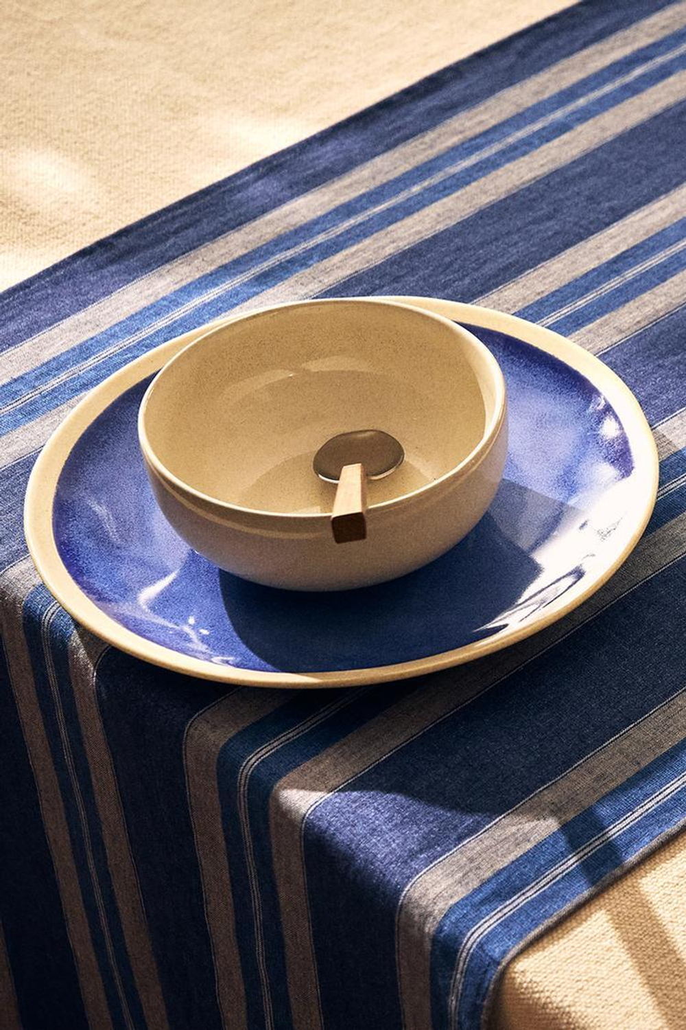 ZARA HOME ПОЛОСАТАЯ ЛЬНЯНАЯ ДОРОЖКА, СИНИЙ