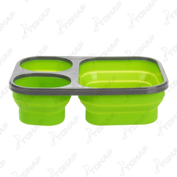 Контейнер силиконовый складной 3 отсека с ловилкой (PR-FH043) PR