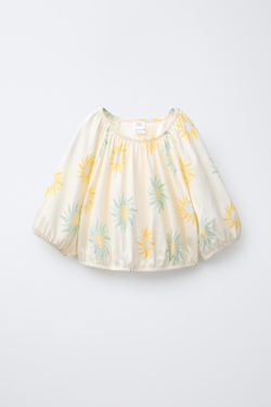 ZARA УКОРОЧЕННАЯ ФУТБОЛКА С ПРИНТОМ, ЭКРЮ