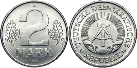 Германия - ГДР 2 марки, 1974 - 1990 Герб XF