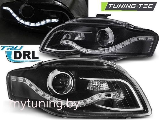 Передние фары Audi A4 B7 daylight black drl