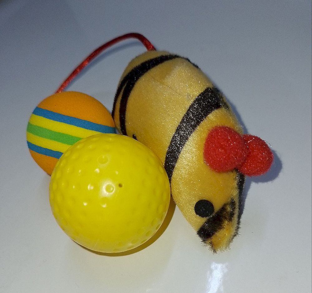 Набор игрушек "Чистый котик" для кошек, два мячика, мышь D-set25