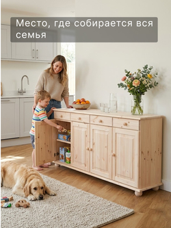 Тумба, 174х39х81, Лена, для кухни, для одежды, с ящиками, 4 двери из массива дерева