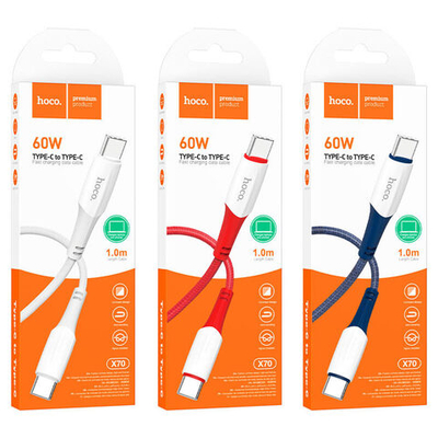 Кабель HOCO X70 Type-C-Type-C 60W 3A 1м Nylon White
