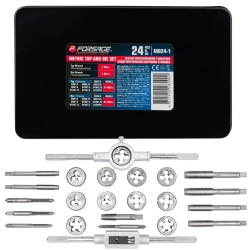 Набор метчиков и плашек метрических 24пр.(М5х0.8/0.9, М6х0.75/1.0, М8х1.0/1.25, М10х1.25/1.5, М12х1.5/1.75), в металлическом кейсе Forsage F-M024-1